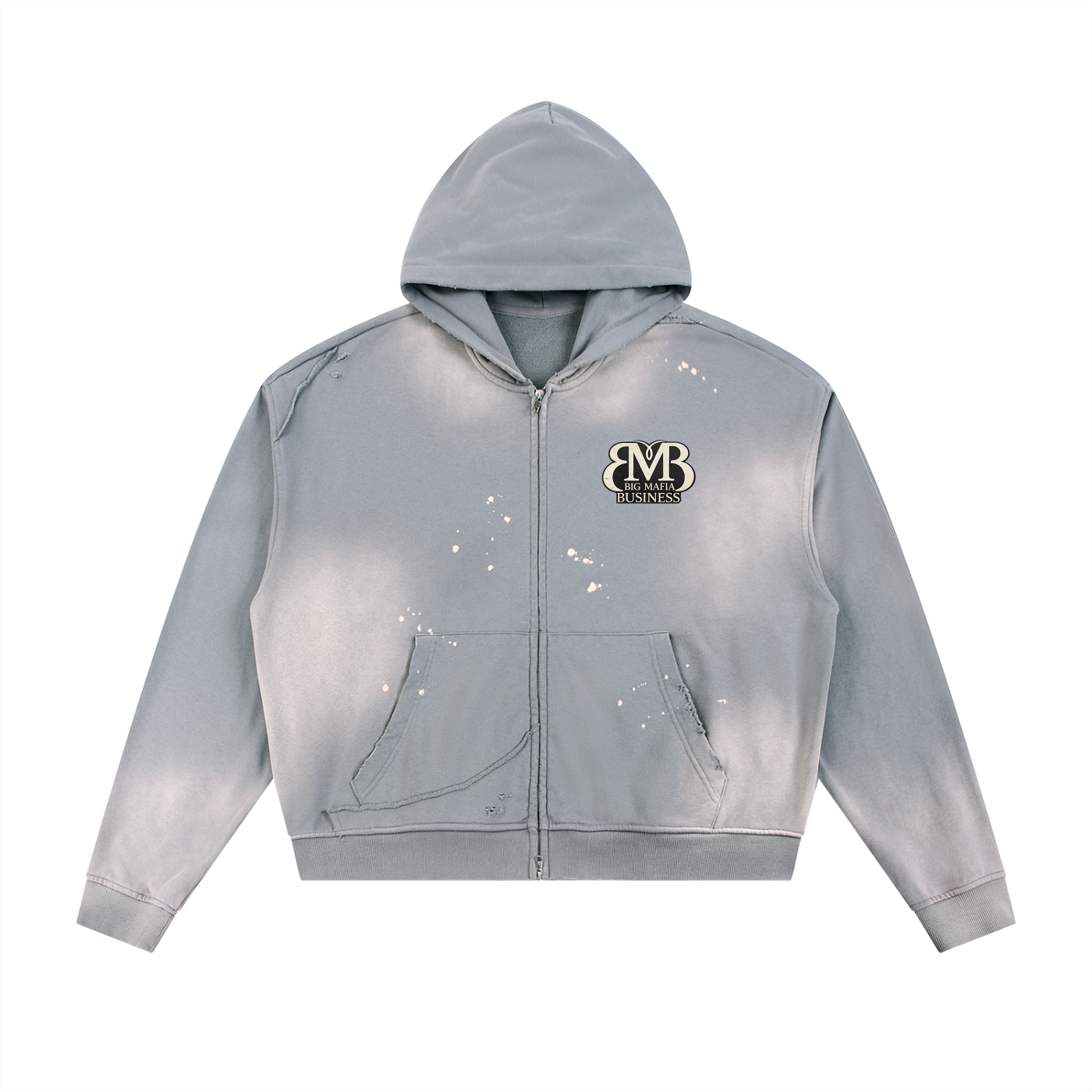 Sun Fade Frayed Raw Edge Fleece Zip Hoodie