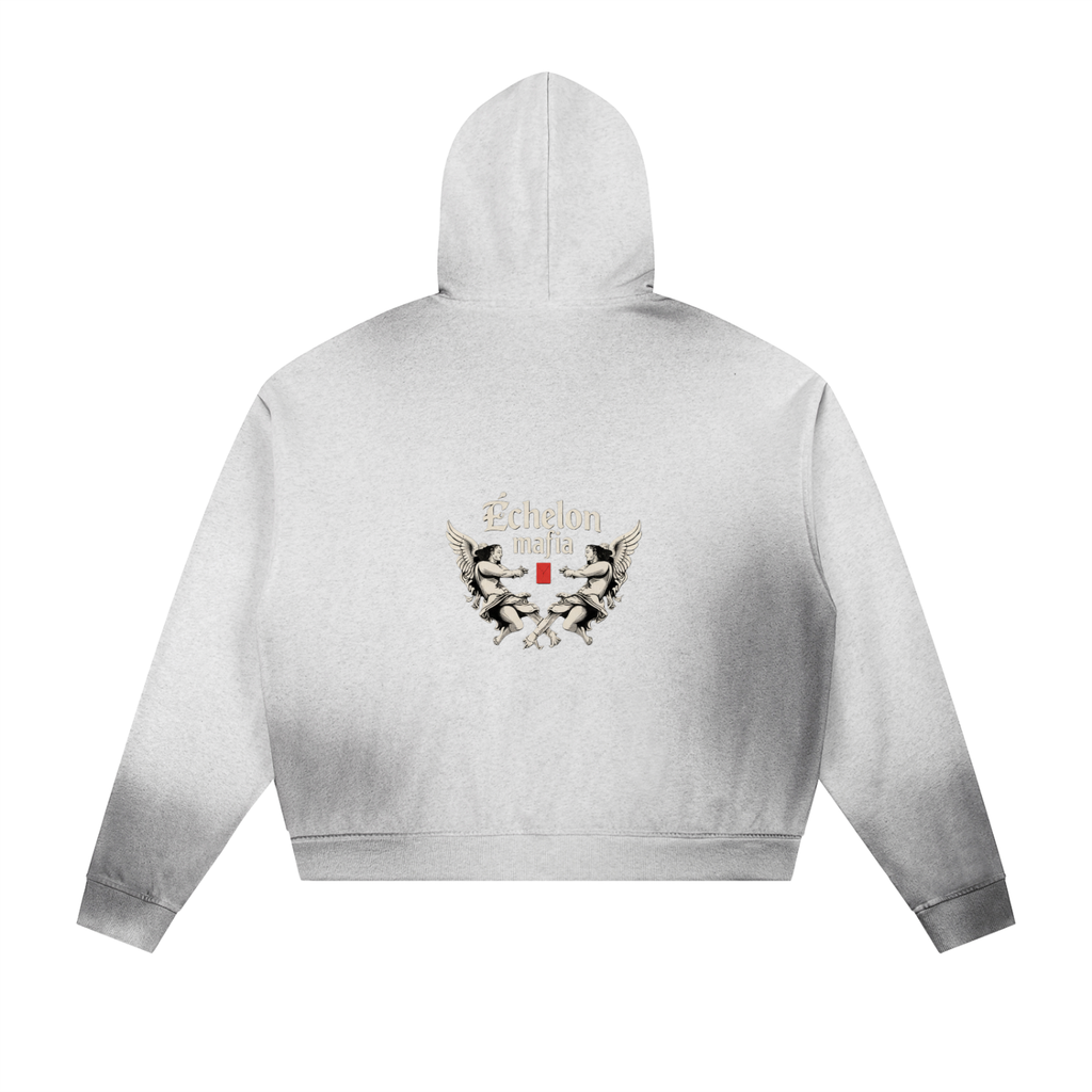 Sun Fade Frayed Raw Edge Fleece Zip Hoodie