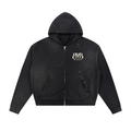 Sun Fade Frayed Raw Edge Fleece Zip Hoodie