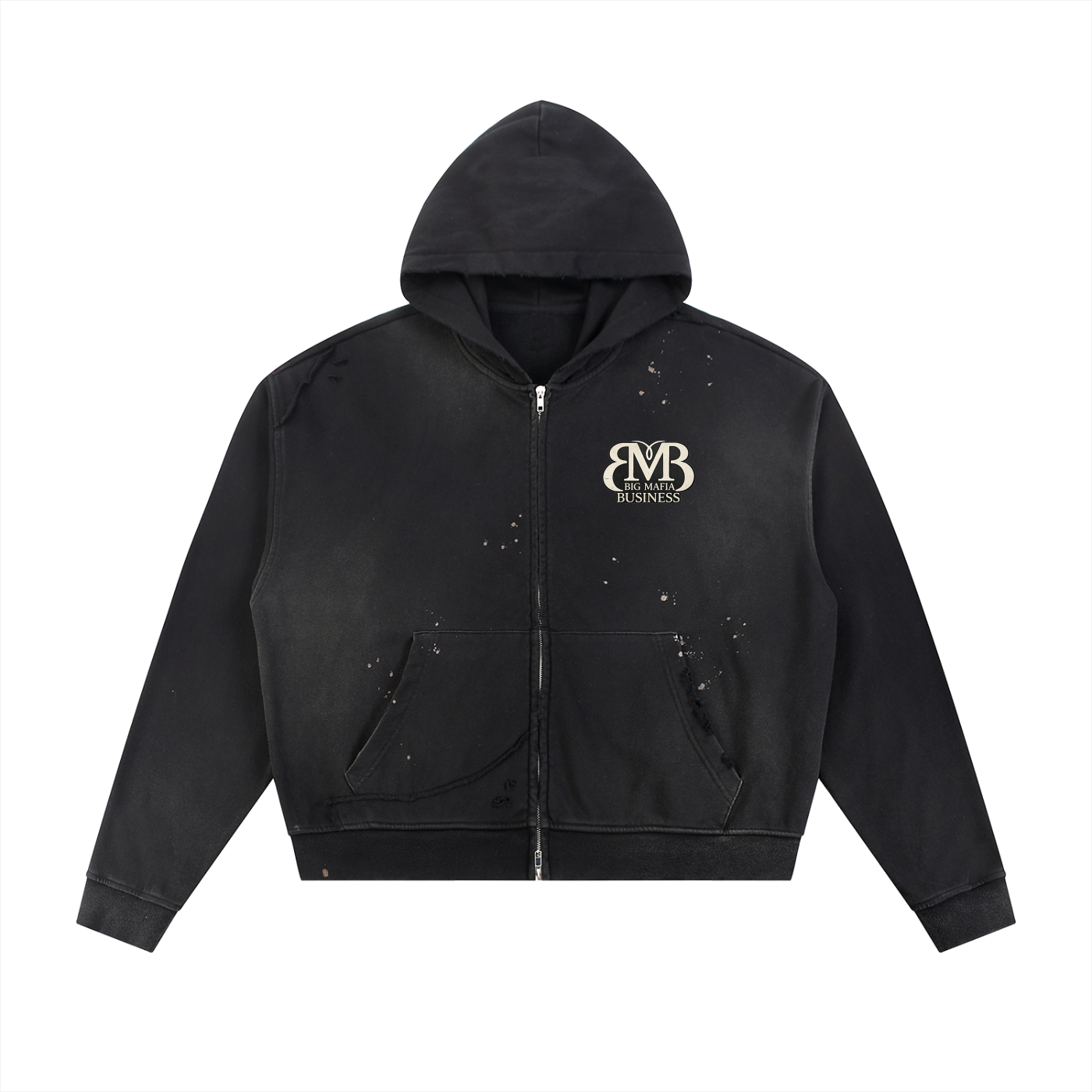 Sun Fade Frayed Raw Edge Fleece Zip Hoodie