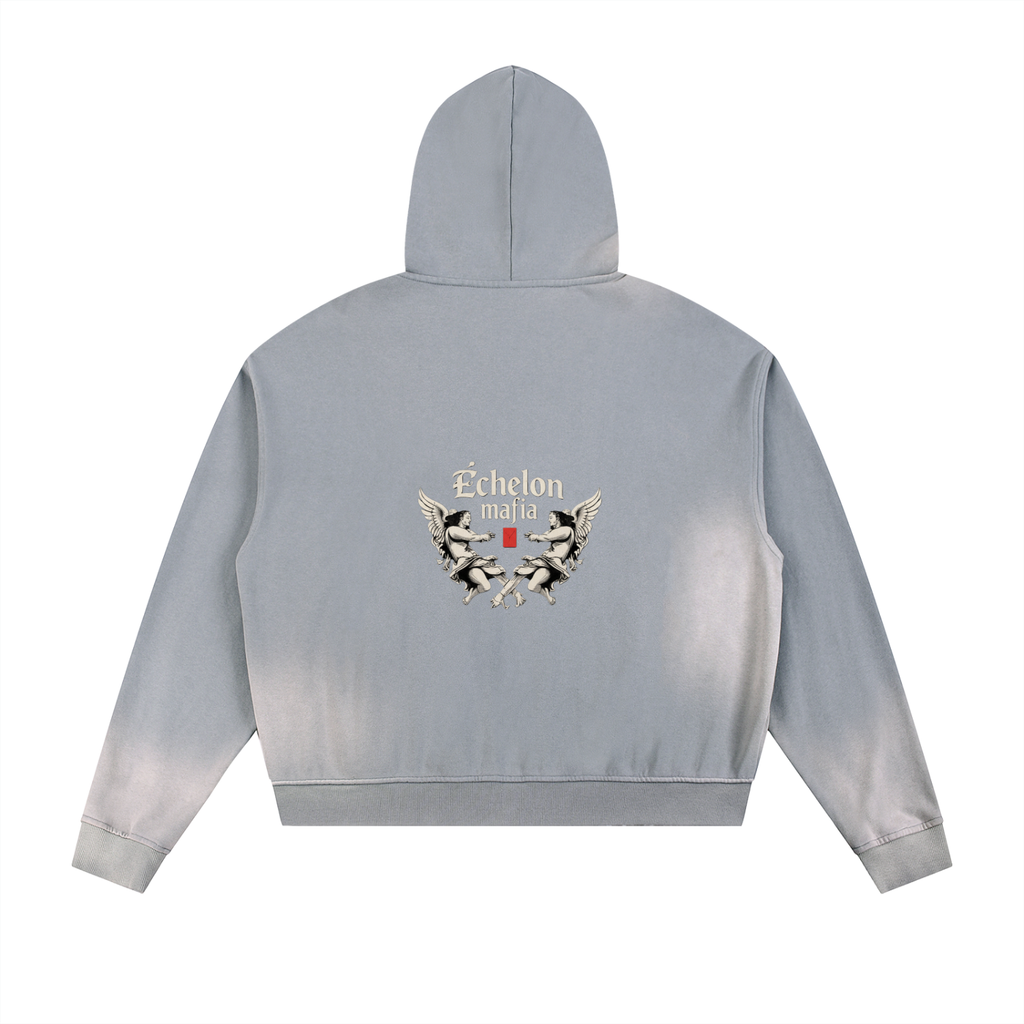 Sun Fade Frayed Raw Edge Fleece Zip Hoodie